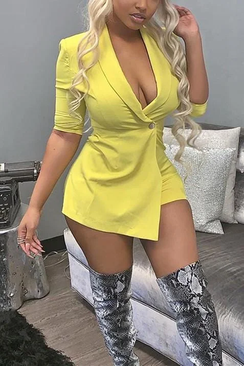 Fashion Sexy V-neck Yellow Jumpsuit