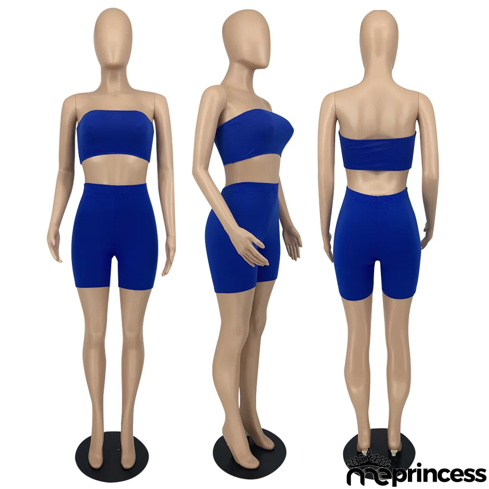 Women's Summer Women's Solid Color Fashion Casual Bandeau Two Piece