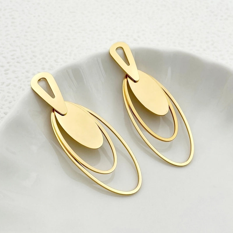 1 Pair Casual Modern Style IG Style Oval Solid Color Hollow Out 304 Stainless Steel 14K Gold Plated Drop Earrings