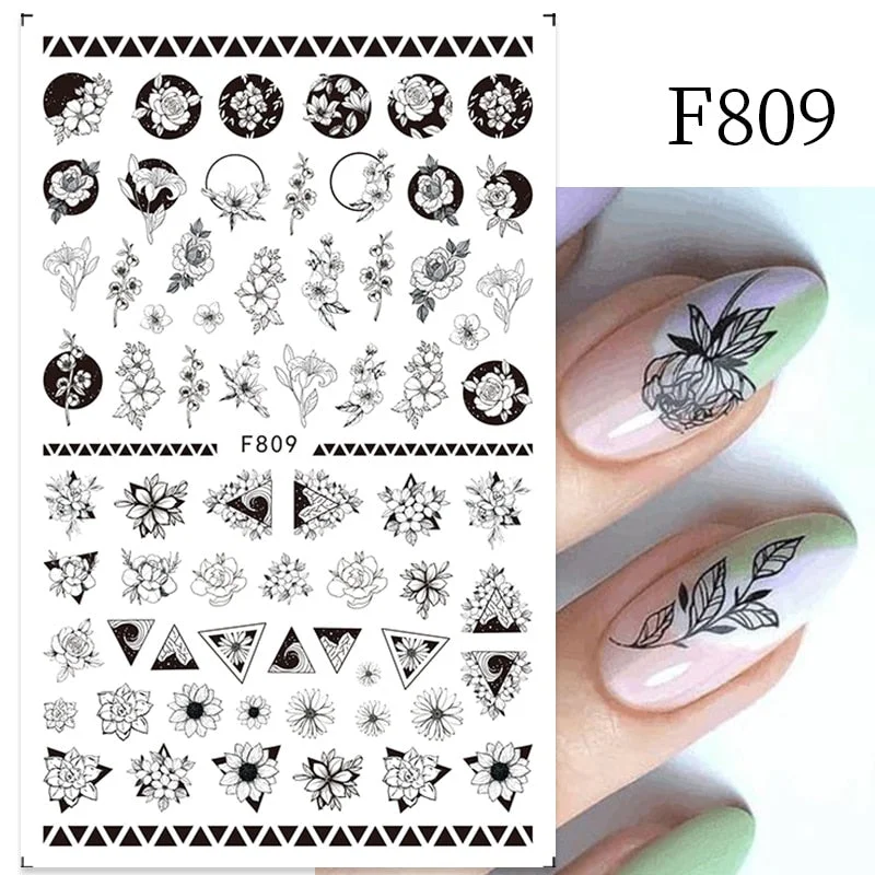 1PC 3D Nail Stickers Flowers Leaves Self-Adhesive Slider Letters Nail Art Decorations Love Heart Decals Manicure Accessories-Nail Inspo