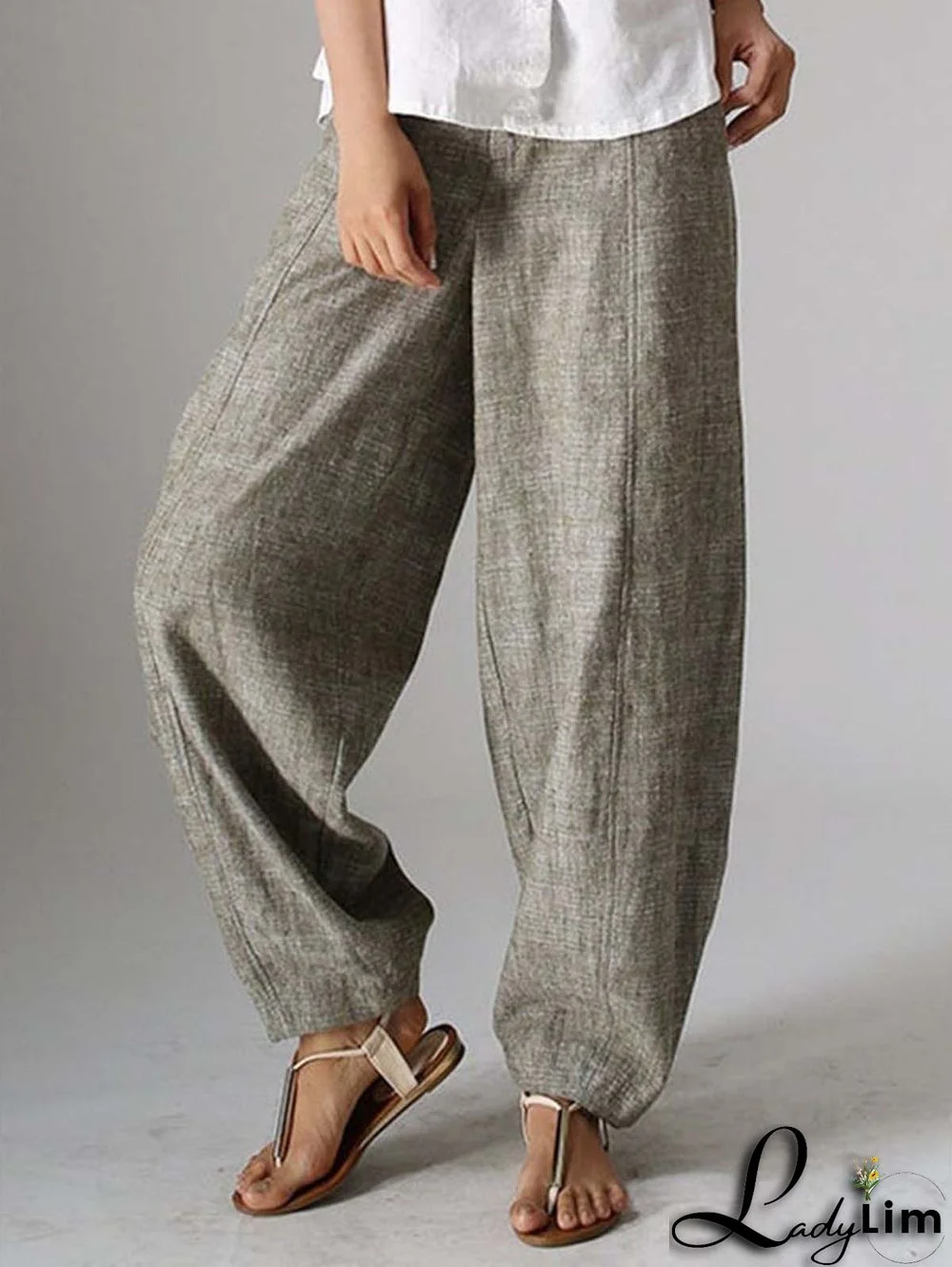 Solid Color Casual Plain Linen Pants