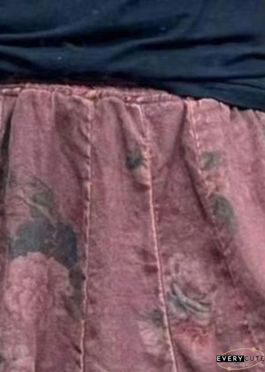 Diy Brick Red Pockets Print Patchwork Linen Lantern Pants Summer