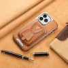 Magnetic Card Holder For Apple 15pro Mobile Phone Protective Cover Genuine Leather Full Cover Anti-Fall