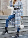 Stylish Plain Striped Notched Collar Long Sleeves Loose Woolen Outerwear