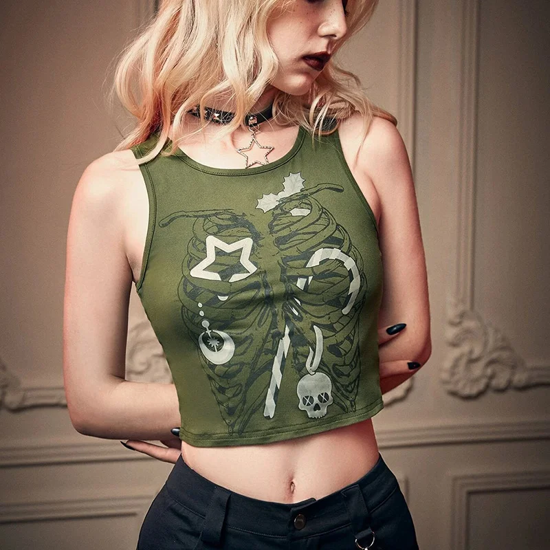 Brownm Brownm X-Ray Rib Print Sleeveless Vest Niche Design Versatile Hottie Short T-Shirt
