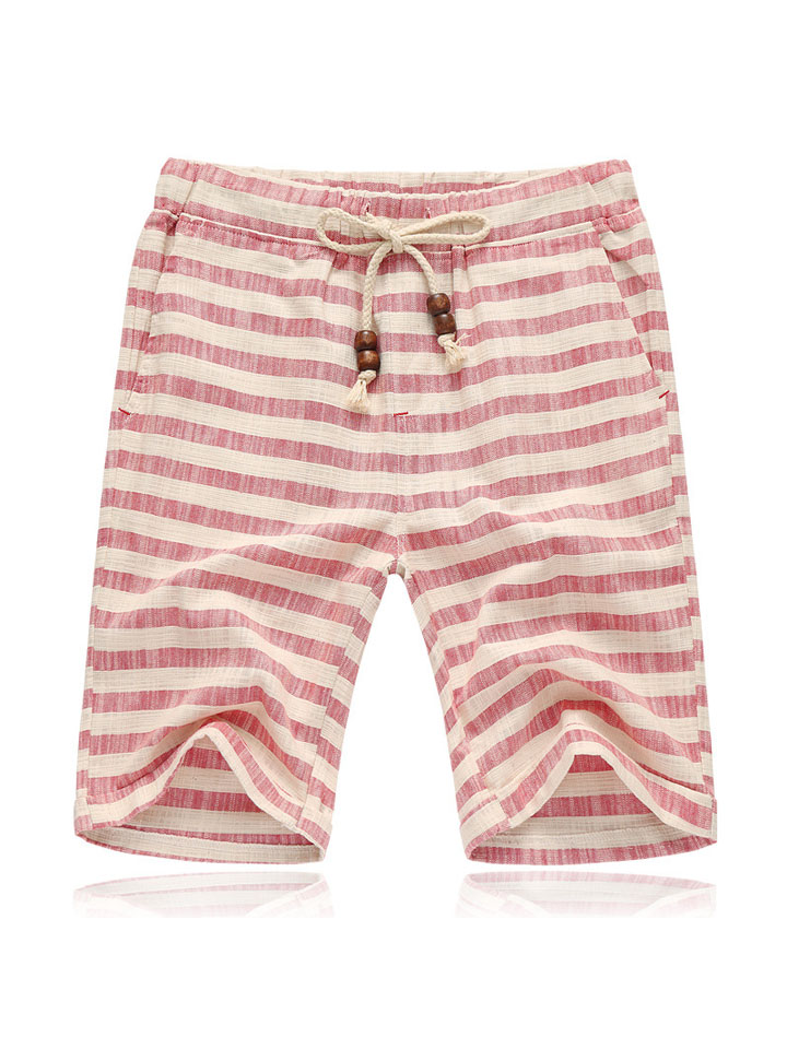 Men's Shorts Summer Shorts Beach Shorts Drawstring Elastic Waist Straight Leg Stripe Plaid Checkered Comfort Breathable Short Casual Daily Holiday Fashion Classic Style Black Red