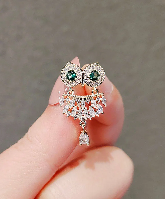 Boutique Gold Alloy Zircon Crystal Owl Brooches