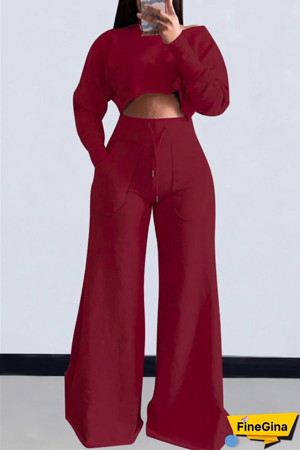 Grey Casual Solid Basic O Neck Long Sleeve Two Pieces