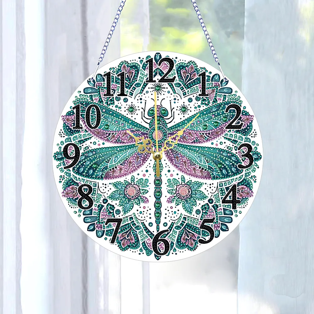 DIY Mandala Dragonfly Acrylic Special Shaped 5D Diamond Painting Hanging Clock Art Craft
