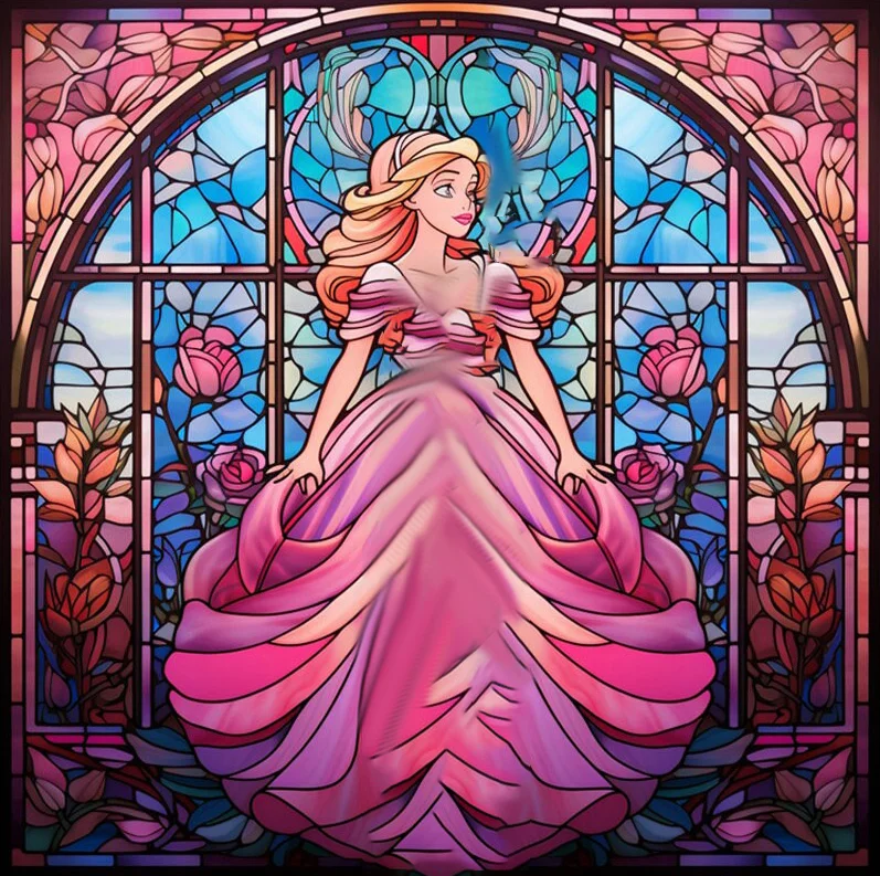 Disney Beauty And The Beast Stained Glass Diamond Painting Art Belle Rose  Flower Crystal Full Drills Cross Stitch Home Decor