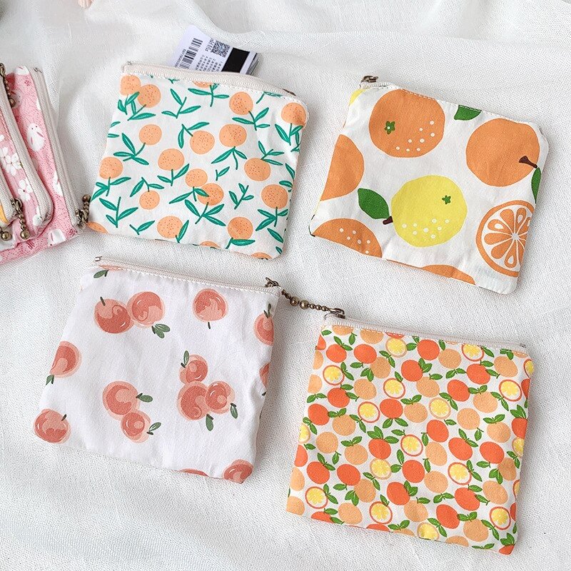 Summer Cotton Small Square Bag Fabric Printing Pocket Coin Bag Women&#39;s Zipper Card Bag Coin Purse Purses for Women US Mall Lifes