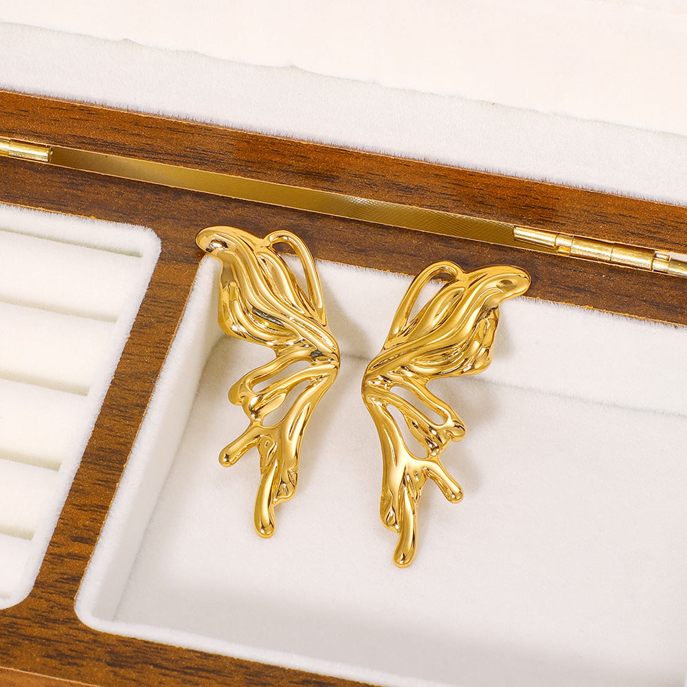 Ins Style Niche Design Butterfly Titanium Steel Earrings Female 18K Gold Plated Stainless Steel Earrings