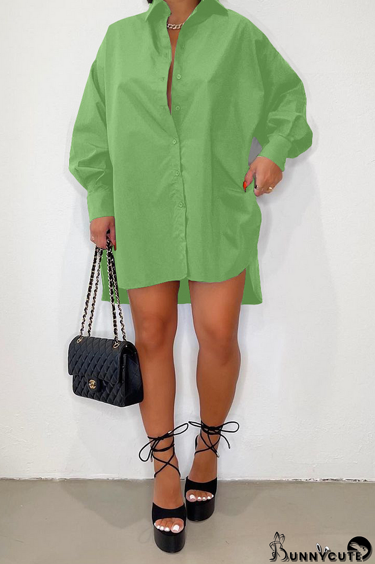 Green Fashion Solid Patchwork Turndown Collar Tops