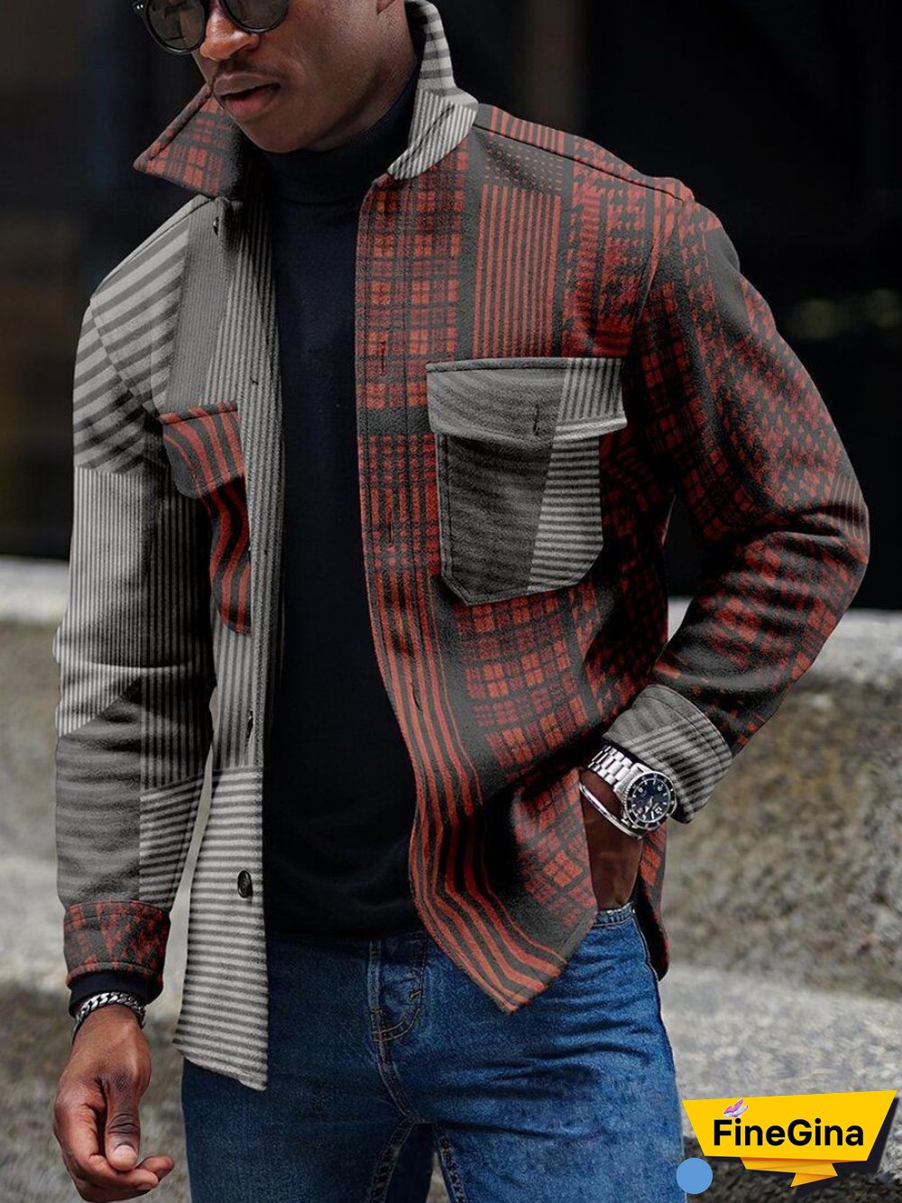Apricot Men's Casual Geometric Pattern Jacket 004