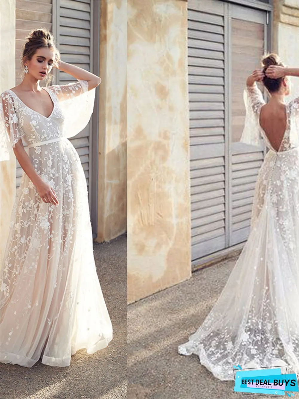 New Dress Sexy Lace V-Neck Backless White Dresses