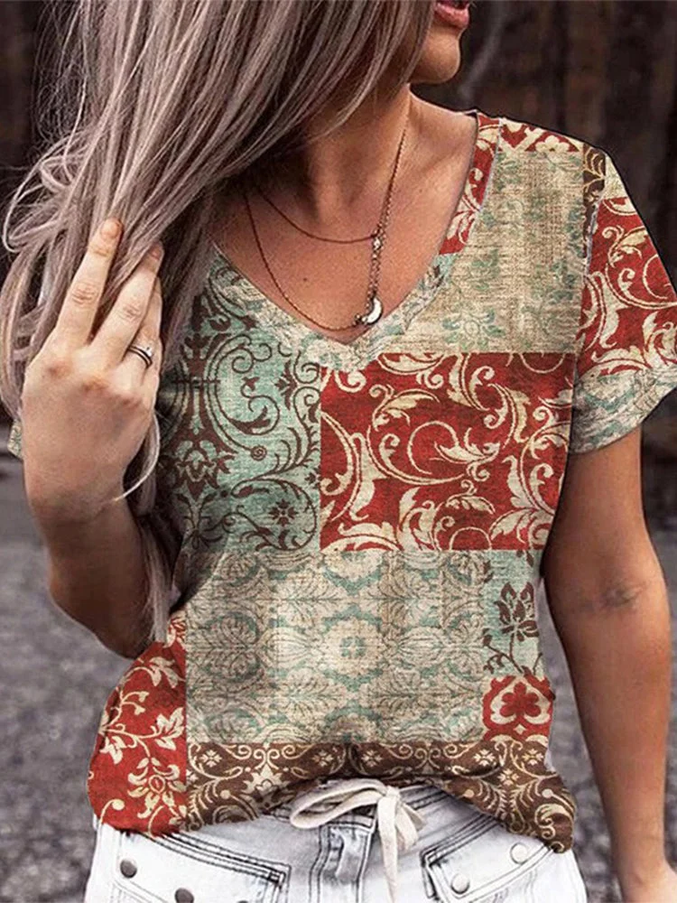 Women's Vintage Print Short Sleeve T-Shirt