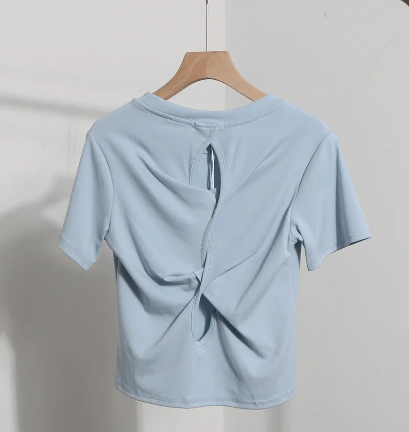 Uveng Design-Sense Short-Sleeved Back Hollow T-Shirt For Women's Summer New Body-Repair Short Small Shirt 87695