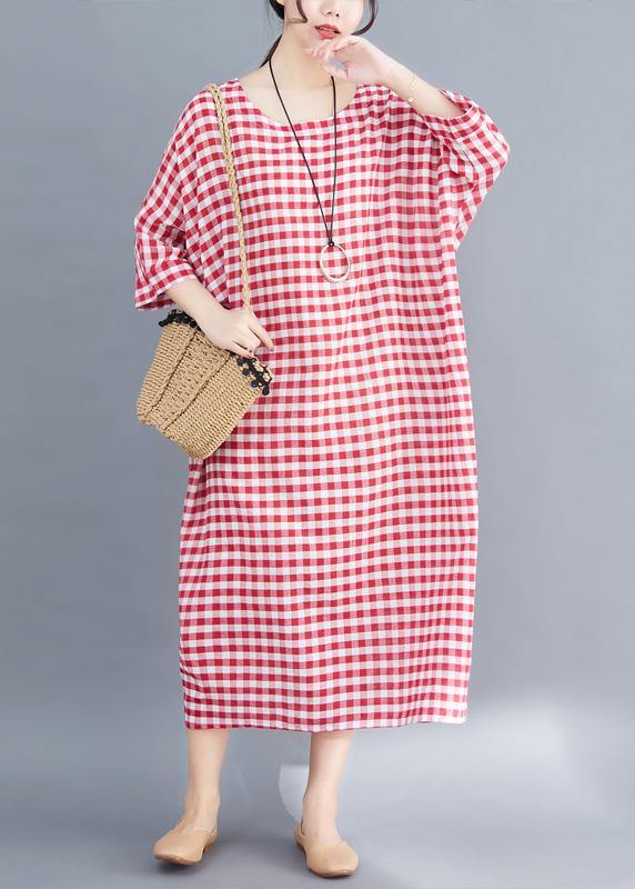 VCSHOES red white plaid cotton linen plus size Photography Maxi summer Dresses