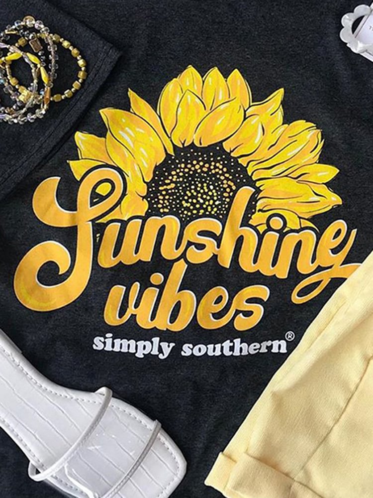 Bestdealfriday Sunshiny Vibes Sunflower Print T-Shirt 8317257