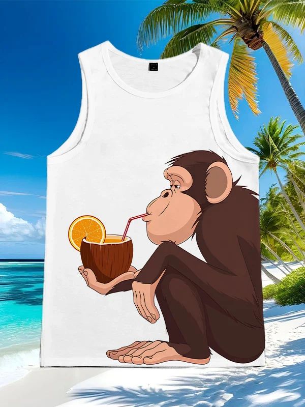 Men's Monkey Orange Juice Print Tank Top