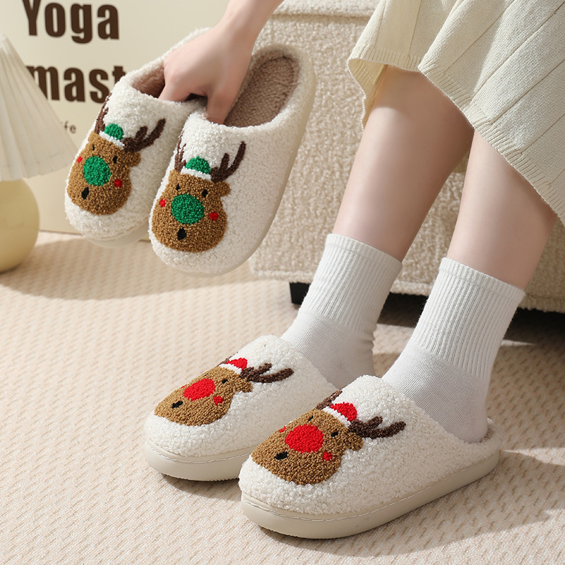 Unisex Embroidered Warm Home Santa Claus Cotton Slippers