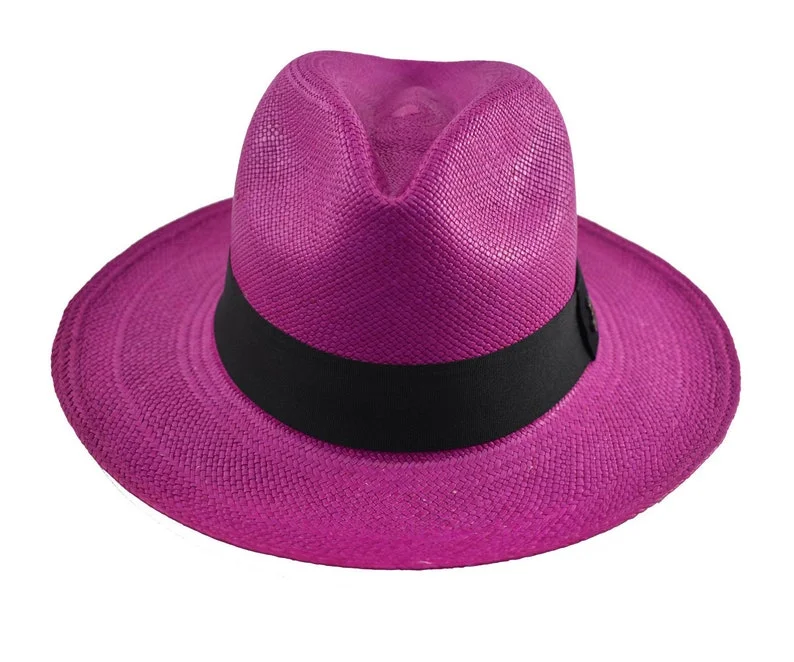 【Clearance sale】Fuchsia Classic Fedora | Genuine Panama Hat | Toquilla Straw | Handwoven in Ecuador - EA - HatBox Included