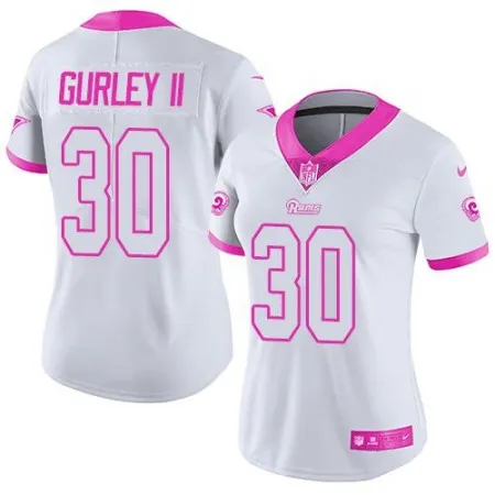 Rams #30 Todd Gurley II White/Pink Women's Stitched NFL Limited Rush Fashion Jersey