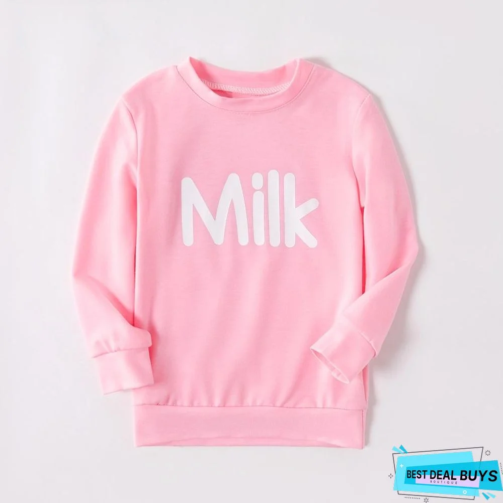 Mommy and Me High Collar Letter Pink Long Sleeve Matching Tops