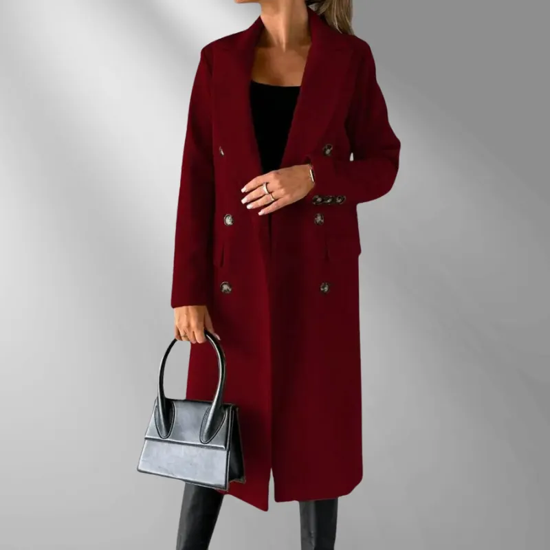 Damen Mantel – Doppelreiher, Tailliert, Wollmix, Goldknöpfe, Knielang, Eleganter Stil-55035-59519544459607