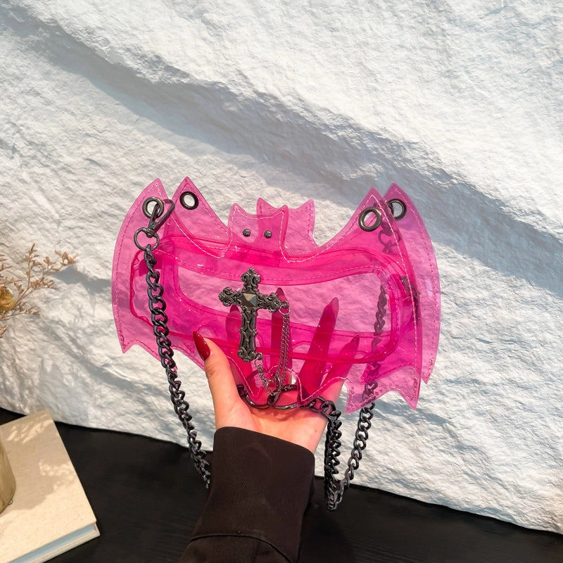 Halloween Women’s Small PVC Bat Streetwear Transparent Square Zipper Shoulder Bag Crossbody Bag