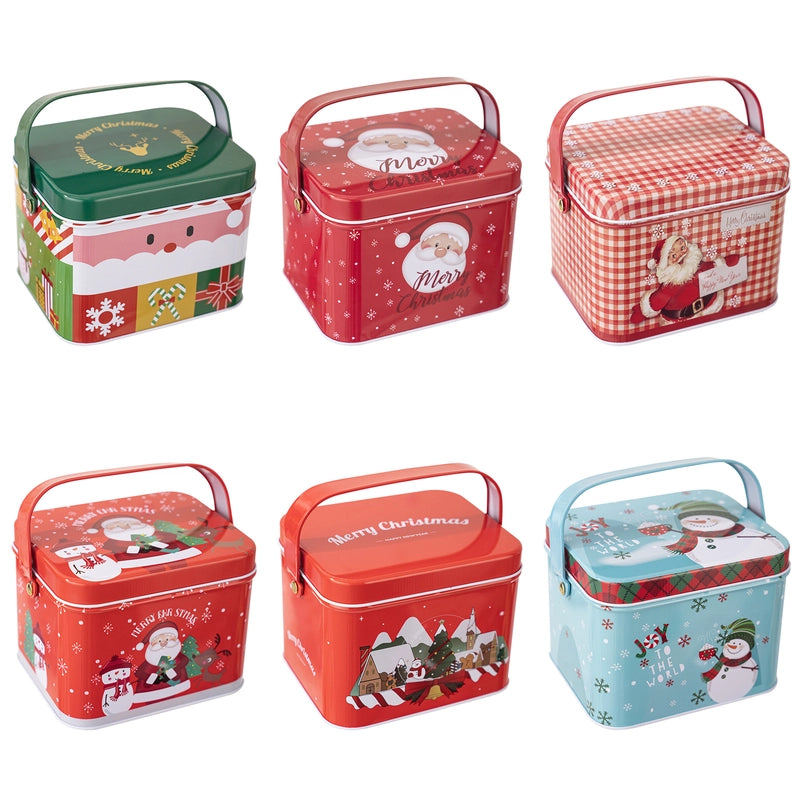 Christmas Cute Square Tinplate Holiday Family Gathering Candy Jar Gift Wrapping Supplies