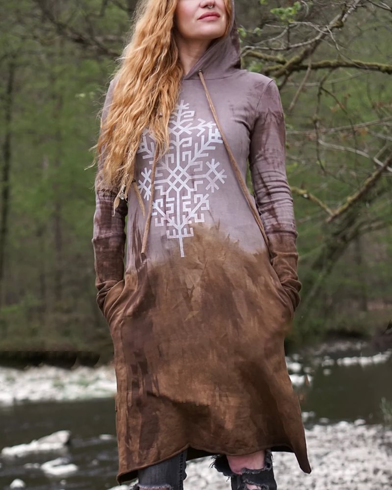 Women's Retro Folklore Print Hoodie-0926-02