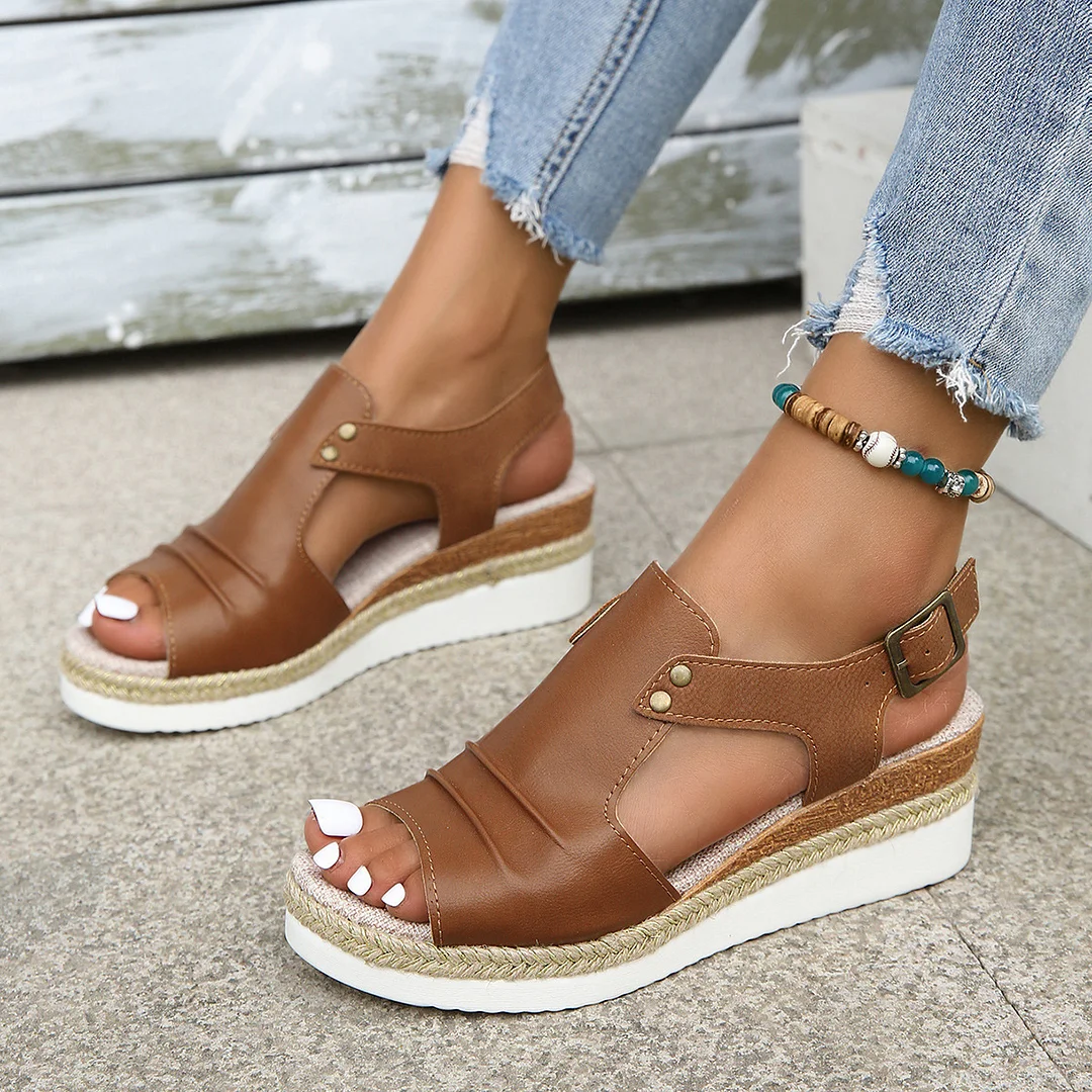 Yyvonne Summer Flat Bottom Fish Mouth Heel Sandals Women's Belt Buckle Beach Sandals