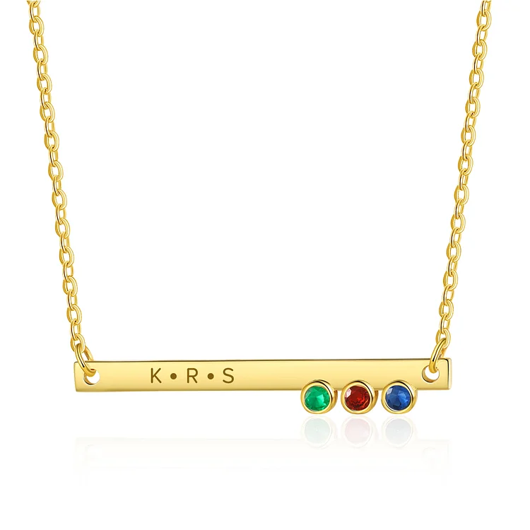 Personalized Bar Necklace Custom 1 Text & 3 Birthstones Necklace Gift for Her