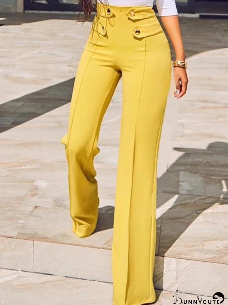 Buttoned High Waist Wide Leg Tailored Pants for Women