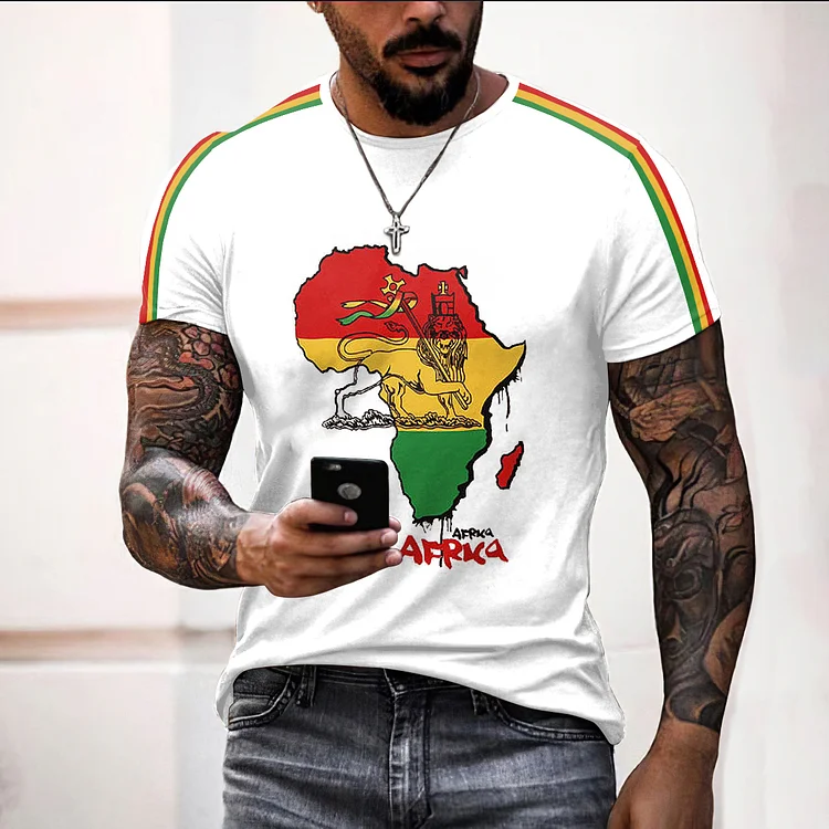BrosWear African Juneteenth Lion Reggae Short Sleeve T-Shirt
