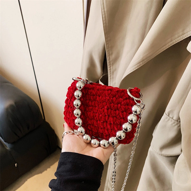 Kid’S Woolen Solid Color Elegant Classic Style Weave Square Open Shoulder Bag