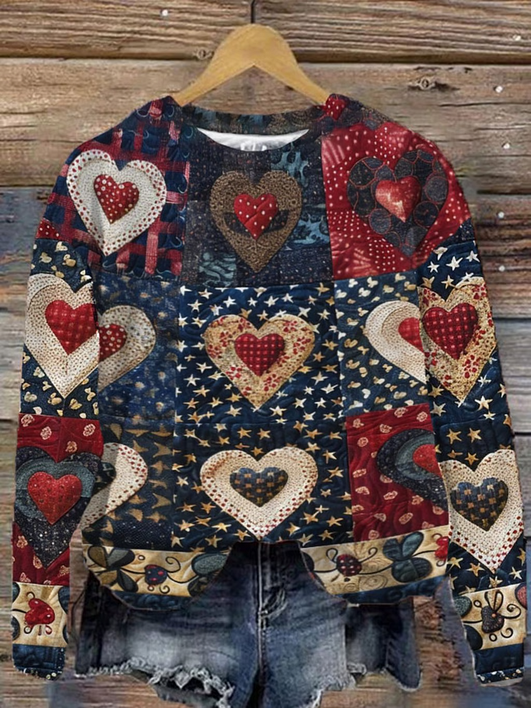 Valentine's Day Heart Pattern Crew Neck Sweatshirt