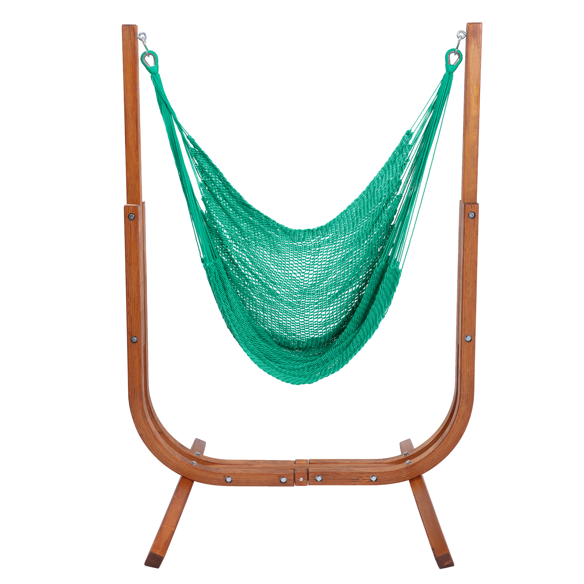 Jumbo Haven Lounger - Caribbean Rope Hammock Chair with Wooden Stand Set (Sunlit Green)