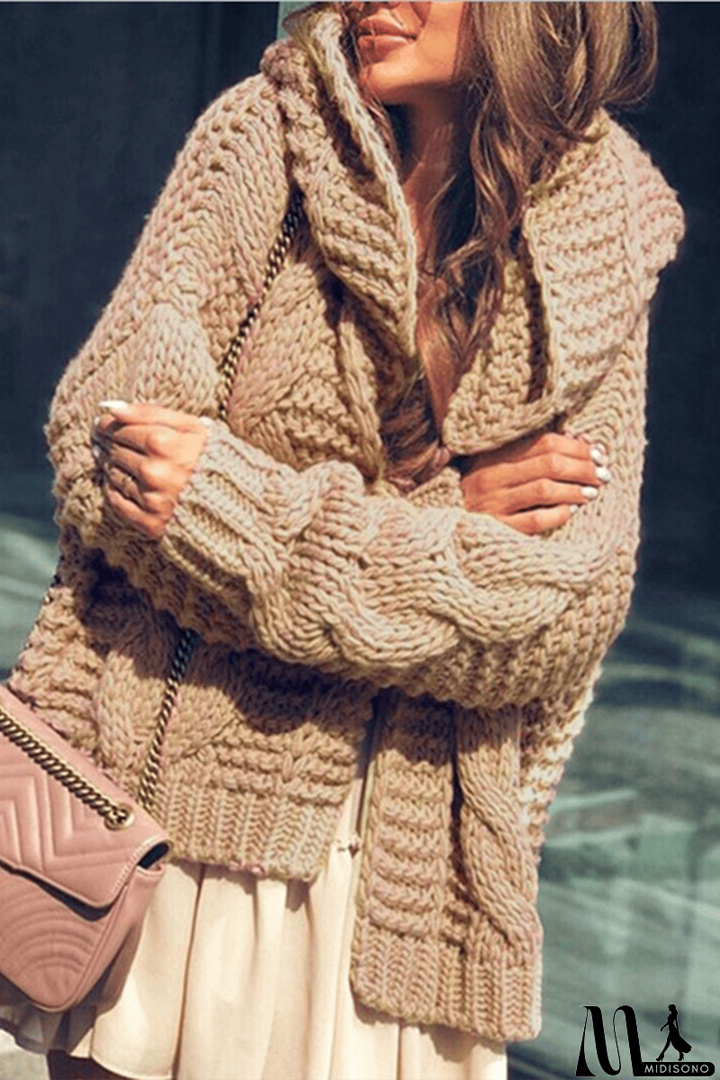 MidiSono - Casual Solid Split Joint Hooded Collar Tops