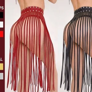 pornhint Pornhint Long luxury leather skirt with belt fringe for dance beach festival and party, Custom rock flared harness dress for trendy hot sexy girls