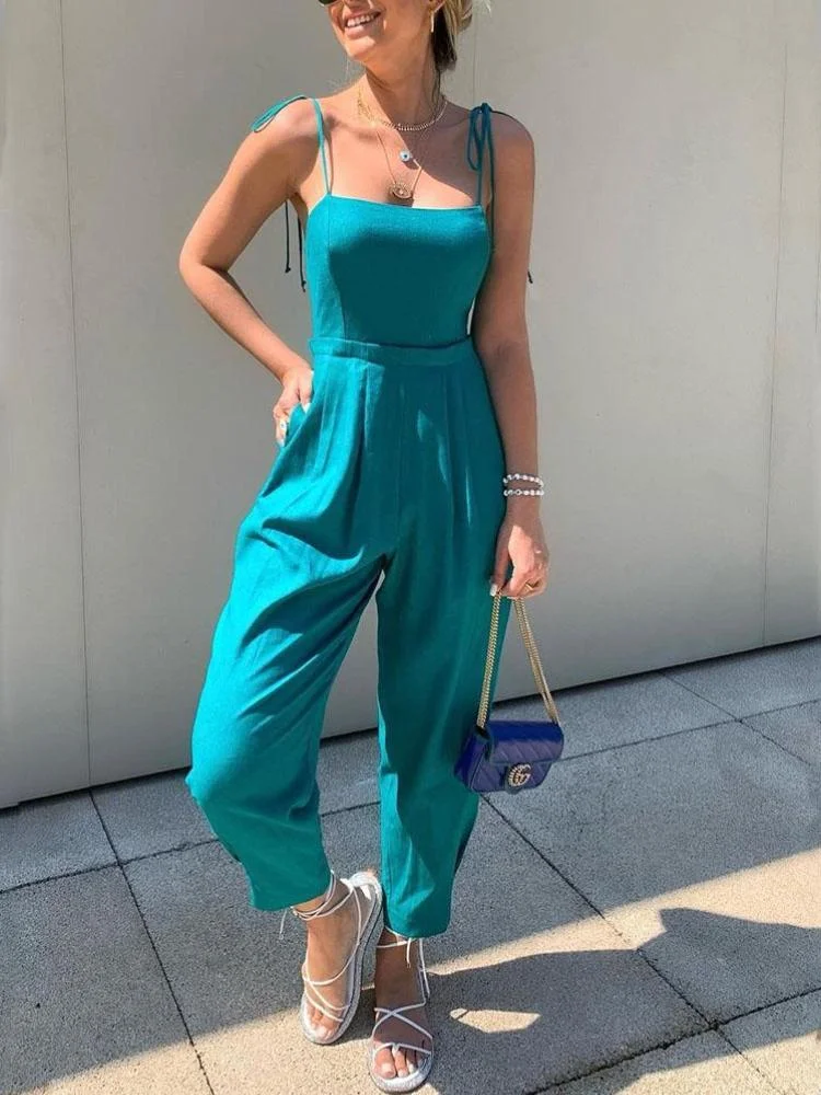 Casual suspender cropped jumpsuit