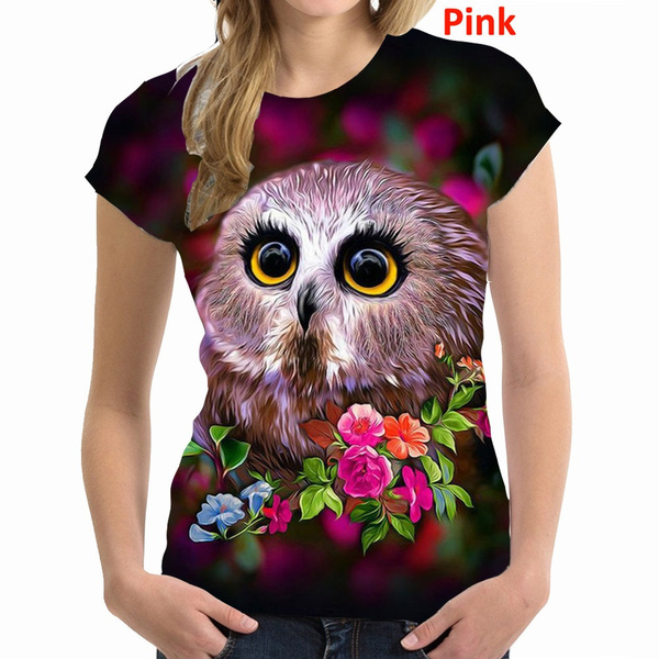 Cotton Tshirt Funny Owl 3d Printed Women T Shirt Harajuku Trendy Tops Tshirts Ladies Short Sleeve Tees t -shirt Tee