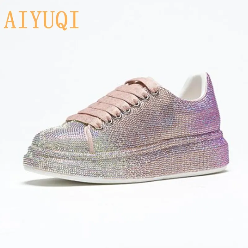 AIYUQI Women's Sneakers Flat Latest Thinestone Shiny Ladies Shoes Laces Casual Women's Vulcanized Shoes