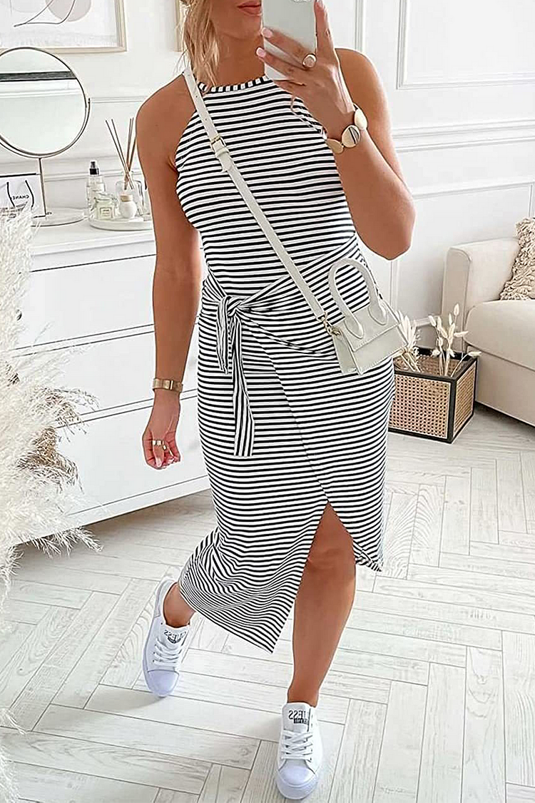 Casual Striped Halter Irregular Dress Dresses(6 Colors) - Life is Beautiful for You - SheChoic