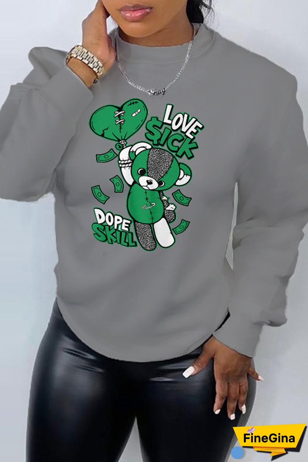 Black Daily Cute Print Patchwork O Neck Tops