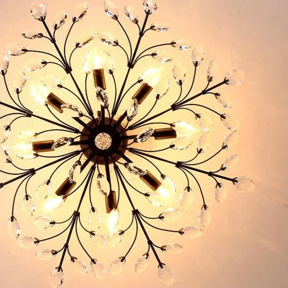 Country Retro Living Room Lamp Crystal Wrought Iron Ceiling Lamp