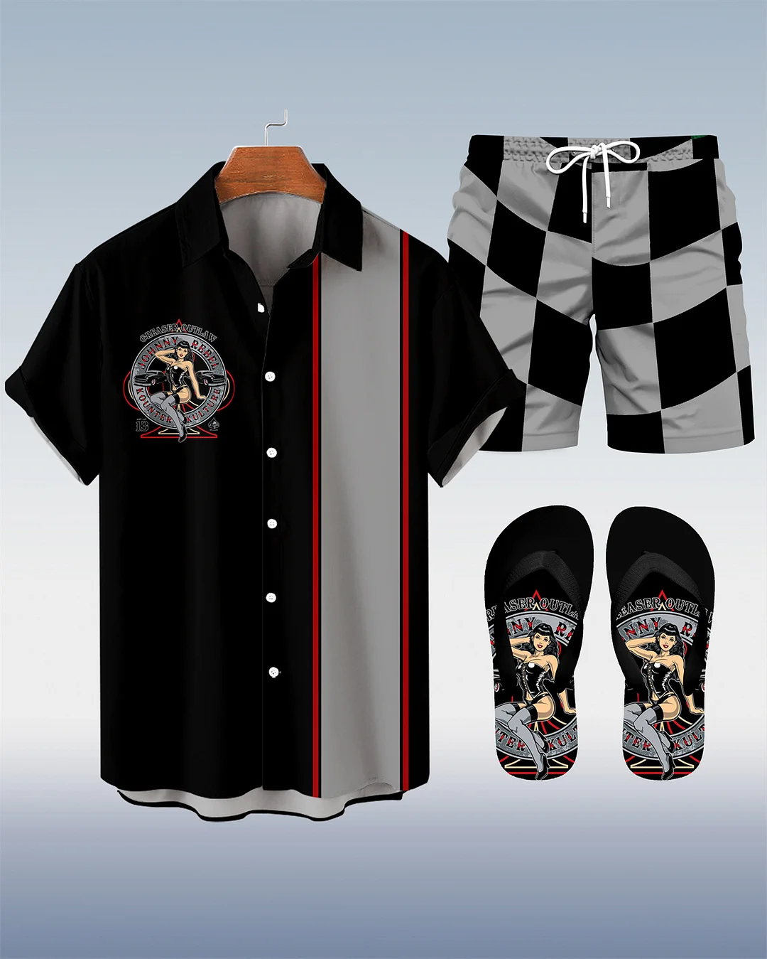 Suitmens Men's Spring Classic Car Shirt Three-Piece Set 072