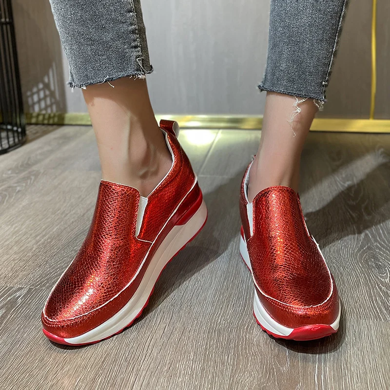 Women's Chunky Platform Loafers Inner Height Slip On Loafers