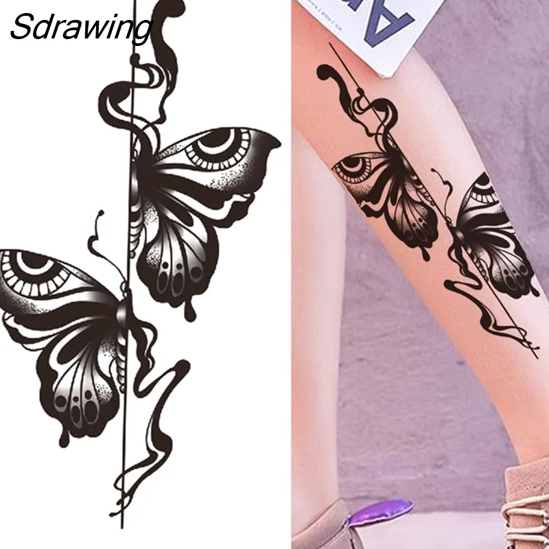 Sdrawing Fake Peony Temporary Tattoos For Women Girl Black Rose Elephant Flower Tattoo Sticker Tiger Anemone Tatoos Half Sleeve 1020-0
